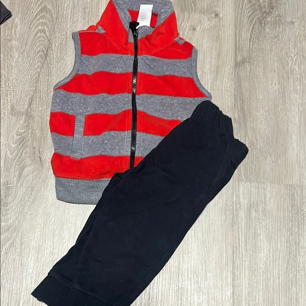 Kids Red and Gray Striped Vest with‎ Black Pants